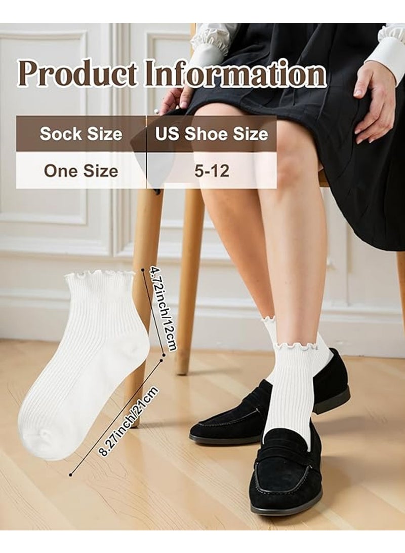 يوجي 8 حزمة المرأة الجوارب الرافل,جوارب تصميم الرافل,جوارب الكاحل الجميلة العادية التنفسية الحياكة القطن الناعم فرلي طاقم الجوارب للنساء,مثالية لأي مناسبة,طازجة جافة ومريحة فائقة - Image 4